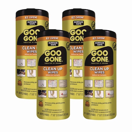 Goo Gone Clean Up Wipes, 8 x 7, Citrus Scent, White, 24/Can, PK4 2000